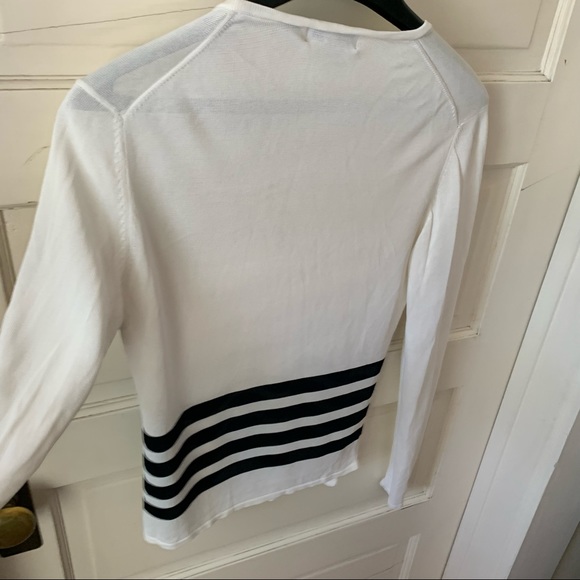 90's ESPRIT Vintage White with Black Stripe Light Weight Sheer Long-sleeved Top - Picture 5 of 9
